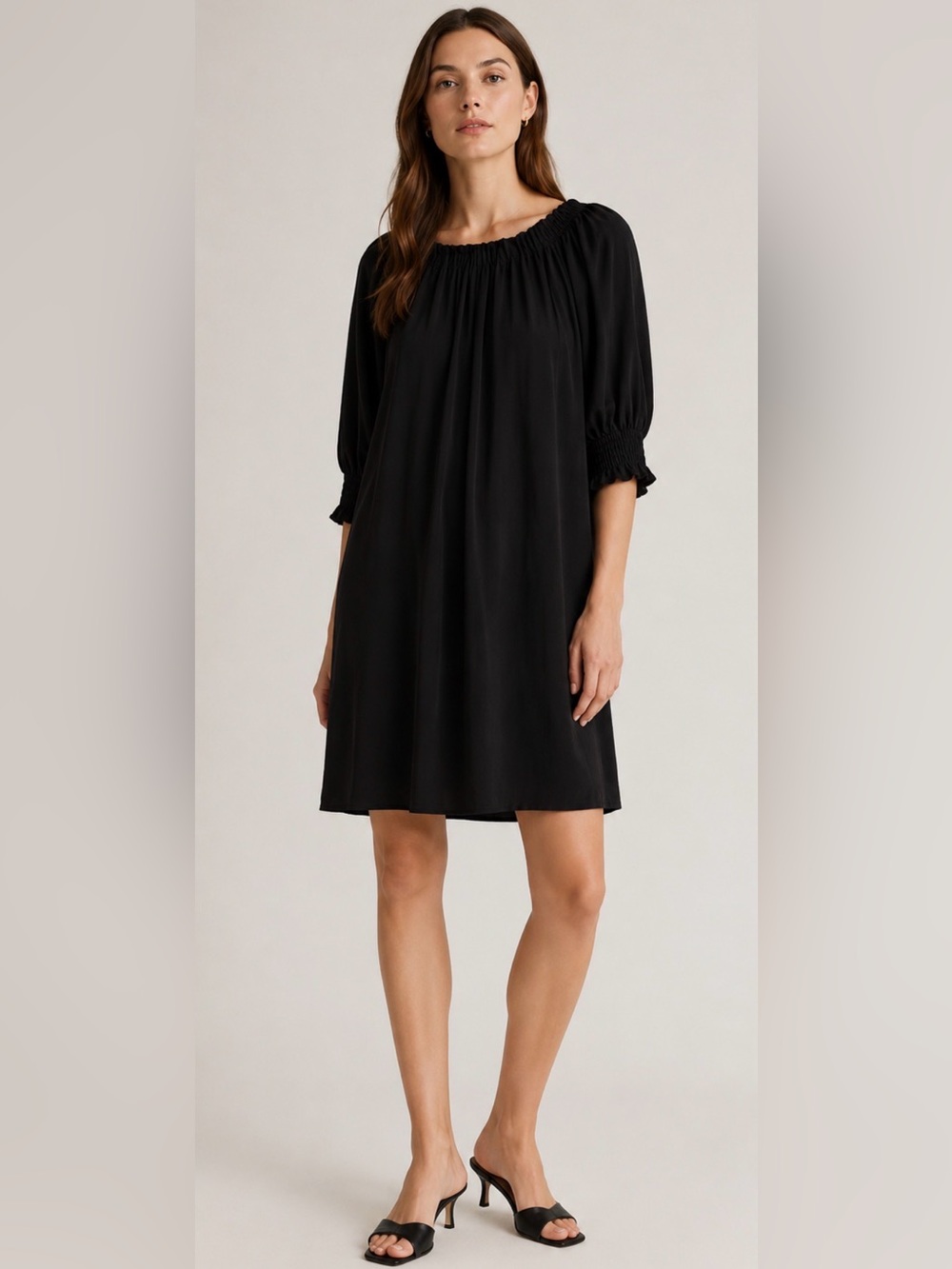 Vince Black Smocked Pleated Shift Dress 100% Rayon Minimal Chic Size M